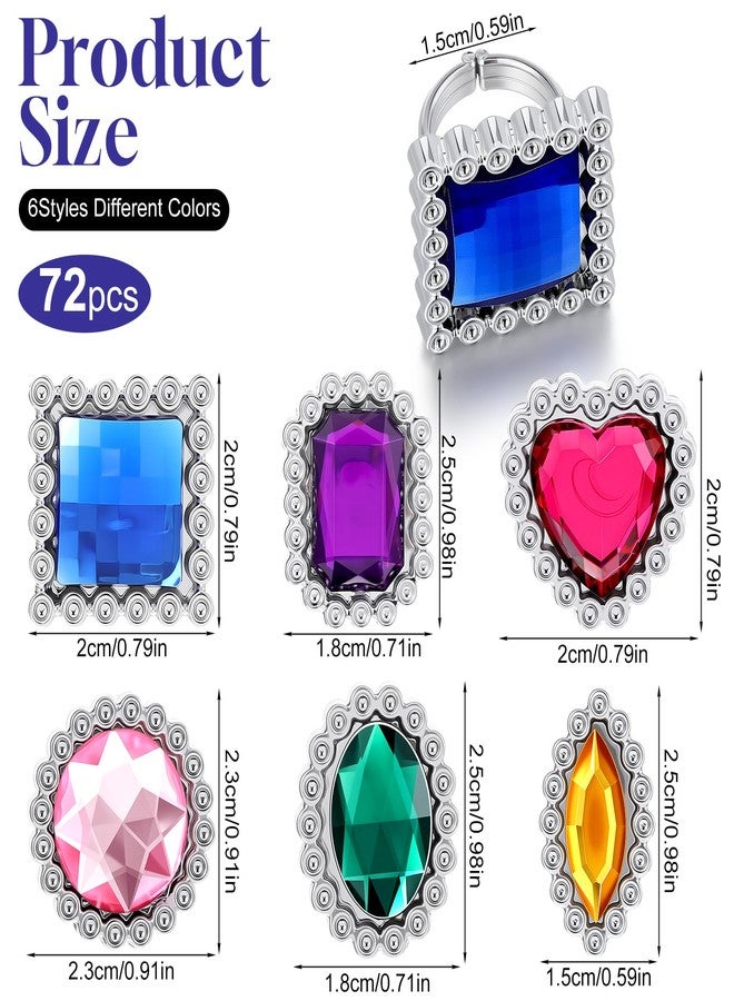 Quilax 72 Pcs Colorful Plastic Rings, Adjustable Rings Princess Jewelry, Fake Ring for Costume Bridal Shower Dress Party Accessories - Image 2